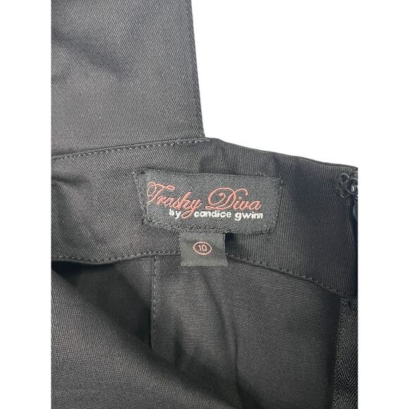 Trashy Diva Dress Womens 10 Black Solid Sleeveless Strappy Evening Pinup Goth - Picture 7 of 11